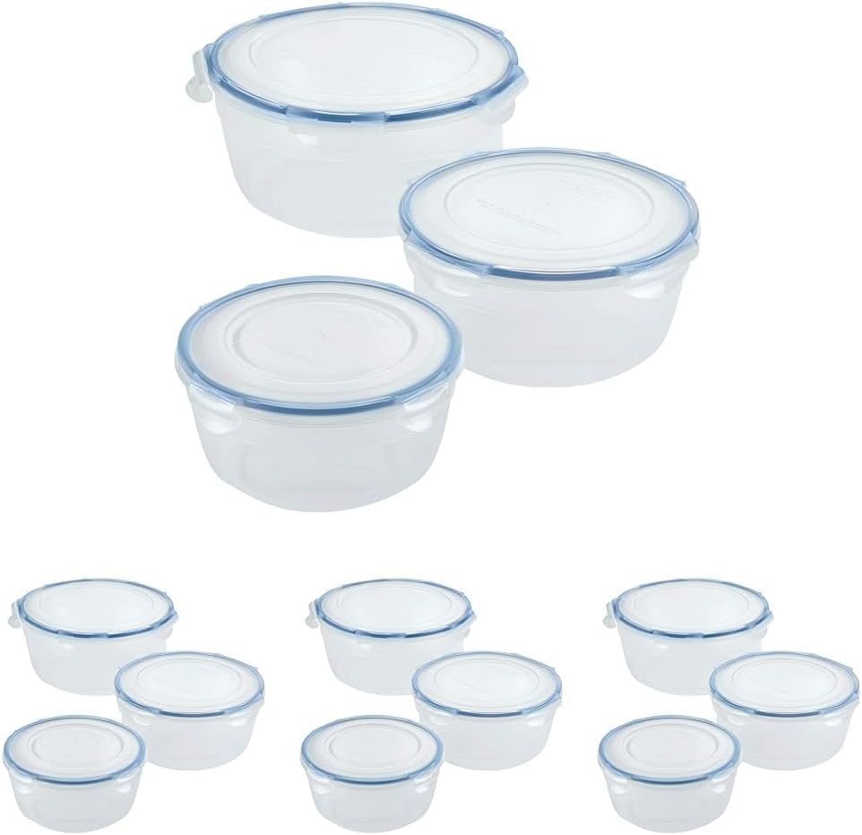 LocknLock Easy Essentials Food Storage lids/Airtight containers/Stackable, BPA Free, 6 Piece, Clear