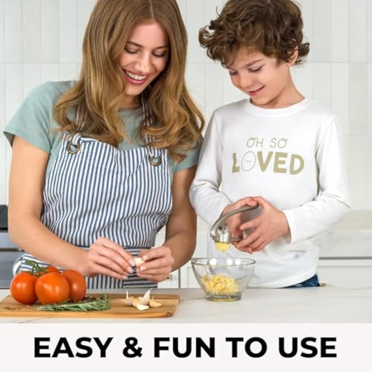 Zulay Kitchen Premium Garlic Press Set - Rust Proof Professional Garlic Mincer Tool - Easy-Squeeze, Easy-Clean with Soft, Ergonomic Handle - Silicone Garlic Peeler & Brush (Silver)