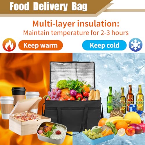 PEASUG Insulated Bags for Food Delivery, XXXL Pizza Delivery Bags, Large Capacity Cooler Bag Keep Food Warm for Grocery Shopping and Catering, Foldable, Heavy-Duty (Black)