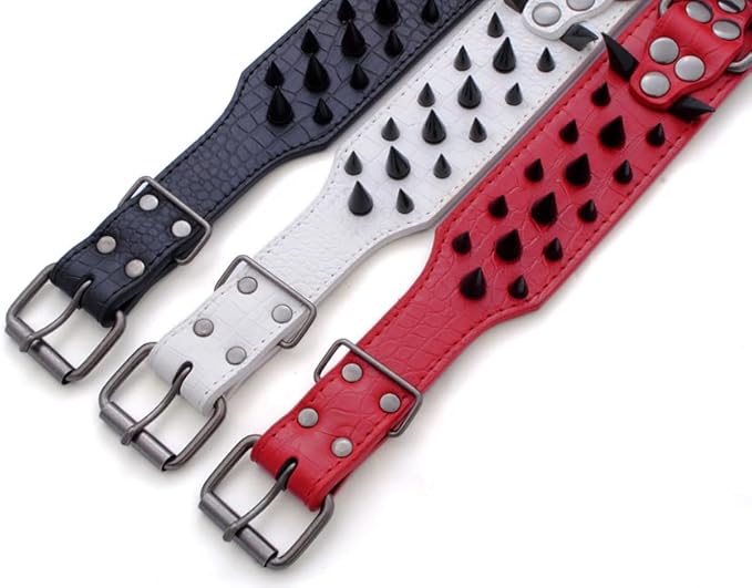 Serijoars Spiked Studded Dog Collar, PU Leather Dog Collar, Adjustable Pet Collars for Medium or Large Breed Pet (L, Gold Brown3)
