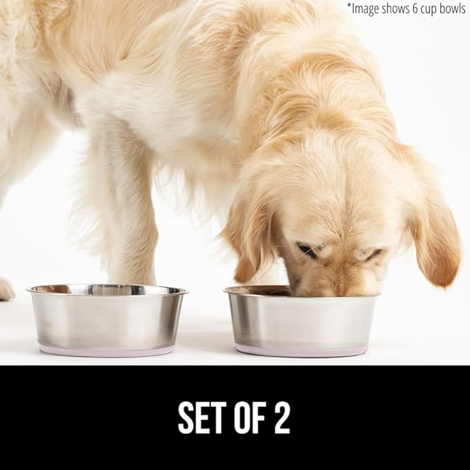 GORILLA GRIP Dog Bowls, Holds 2 Cups Each (16 fl oz), Heavy Duty Stainless Steel Food and Water Bowl for Feeding Dogs and Cats, Dishwasher Safe, Rust Resistant, BPA Free Rubber Base, Set of 2 Pink