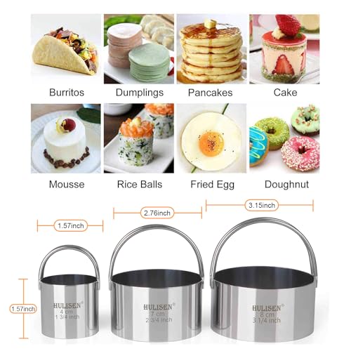 HULISEN Biscuit Cutter Set (3 Pieces/Set), Stainless Steel Round Cookies Cutter with Handle, Professional Baking Dough Tools, Gift Package
