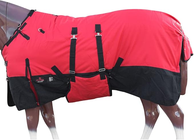 HILASON 1200D Winter Waterproof Poly Horse Turnout Blanket Belly Wrap Red | 81 in