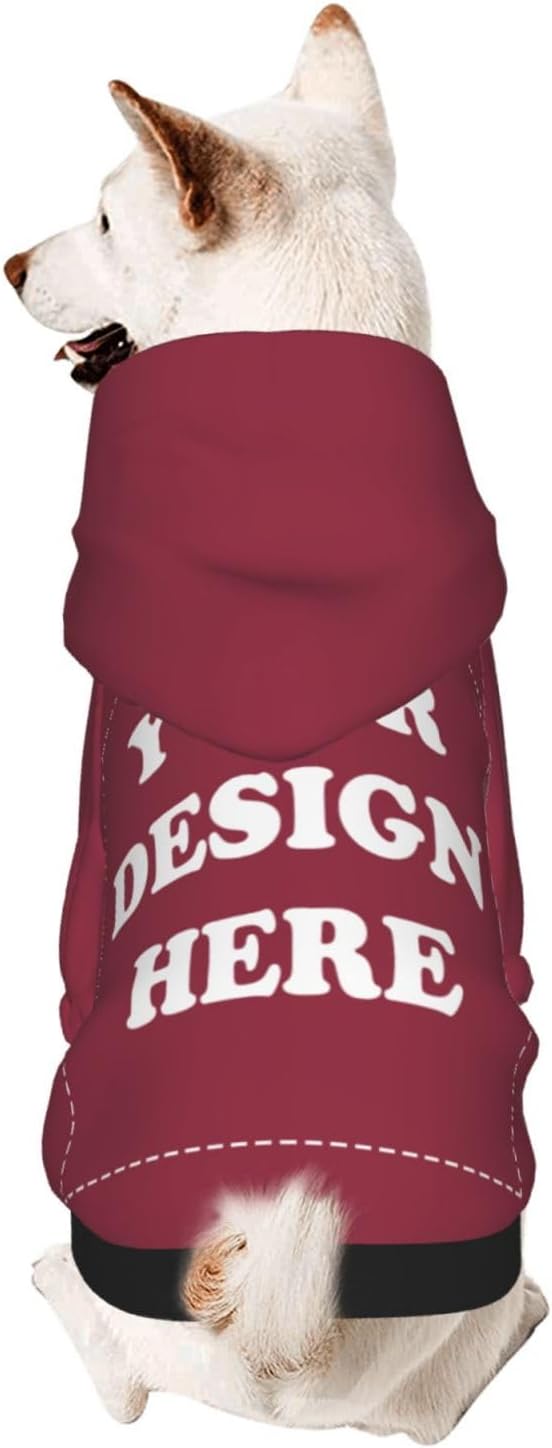 Personalized Dog Hoodie, Custom Dog Costumes for Small Dogs, Holiday Happy Dog Clothes Football Pet Shirt Sweater with Name Number for Girl/Boy Cats/Kitten, Wine, L