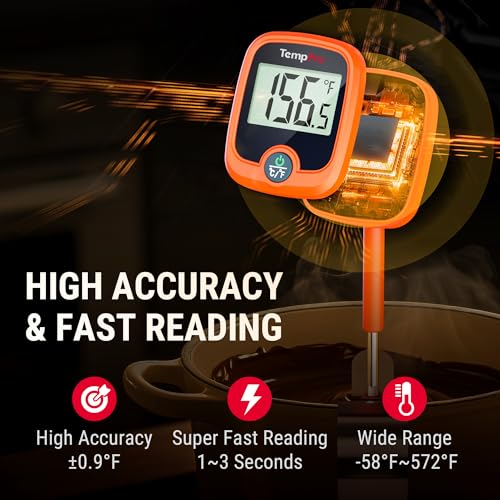 TempPro TP509 Candy Thermometer with Pot Clip, 10" Long Probe Instant Read Meat Food Thermometer with LCD, Cooking Oil Deep Frying Thermometer for Candy Syrup Sugar Brewing (Previously ThermoPro)