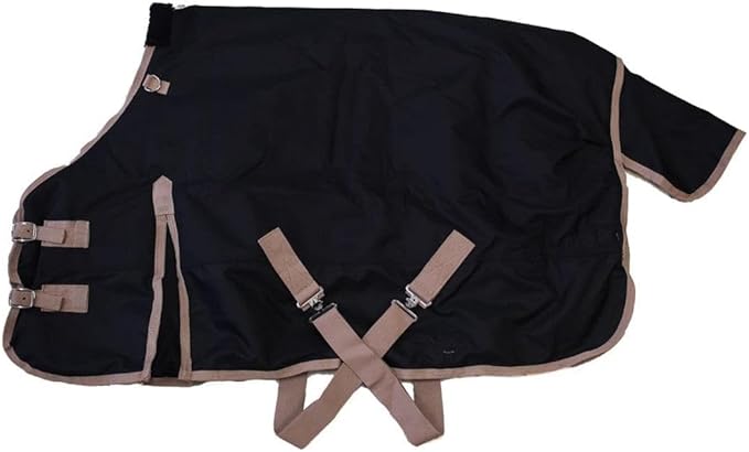 AJ Tack 1200D Waterproof Winter Pony Blanket - 300g Heavyweight Turnout with Fleece Collar, Shoulder Gussets & Tail Flap - Black 60"