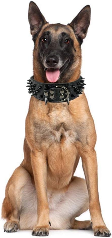 Serijoars Spiked Studded Dog Collar, PU Leather Dog Collar, Adjustable Pet Collars for Medium or Large Breed Pet (L, Leopard3)