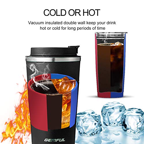 GEMFUL 17oz Travel Coffee Mug To Go Cup with Lid Stainless Steel Insulated Reusable Tumbler Leak Proof Coffee Lovers Gifts for Hot Cold Drinks Women Men Office Car (Blue)