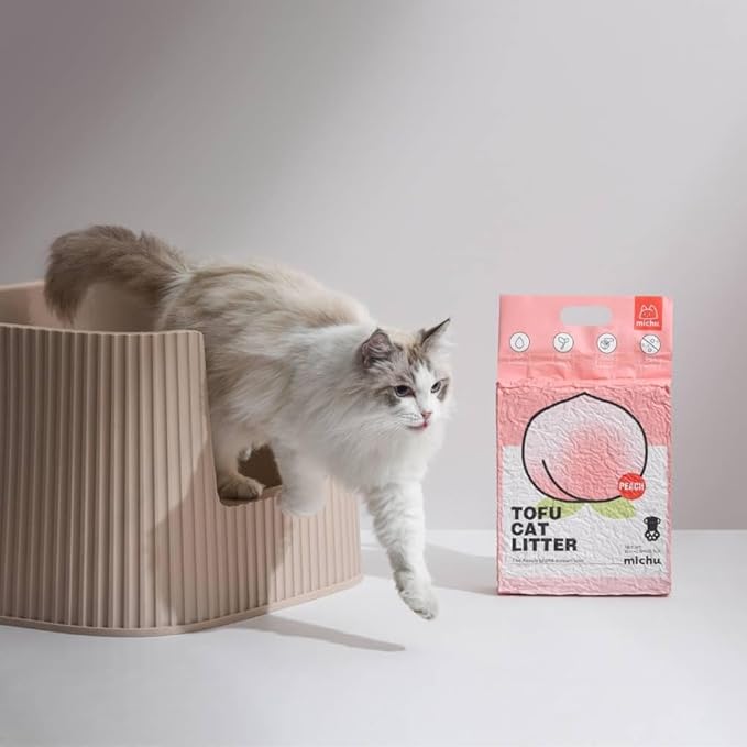 Tofu Cat Litter Natural Clumping Tofu Cat Litter, Fast Clumping and Easily Scoop-able 5.5lb/88oz 5 Scents - Peach, 4 Pack