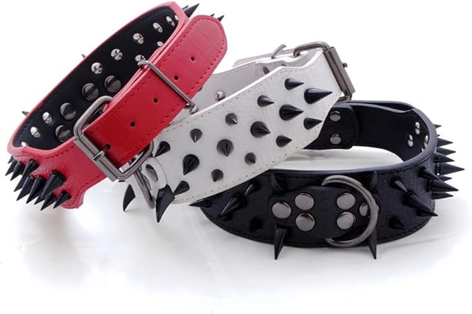 Serijoars Spiked Studded Dog Collar, PU Leather Dog Collar, Adjustable Pet Collars for Medium or Large Breed Pet (XL, Gold Brown3)