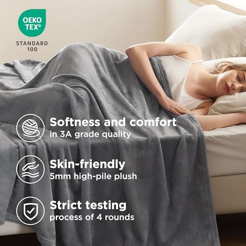 Bedsure GentleSoft Fleece Bed Blankets Queen Size Grey - Soft Warm Winter Blanket Lightweight Cozy Luxury Microfiber, Room Home Decor Christmas Decorations Gifts for Women and Men, 90x90 inches
