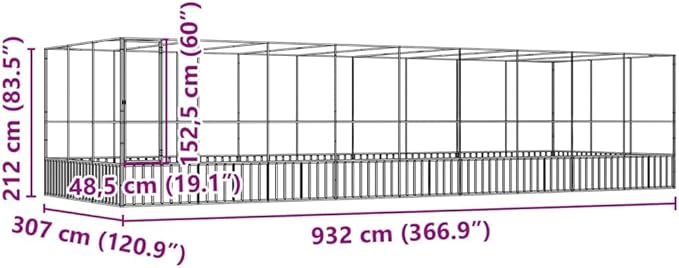 Steel Aviary with Extension, Large Bird Cage with Lockable Door, Aviary Spacious and Versatile Cage Ideal for Parakeets, Parrots, Lovebirds, Cockatiels, Pigeons, 366.9"x120.9"x83.5",-288