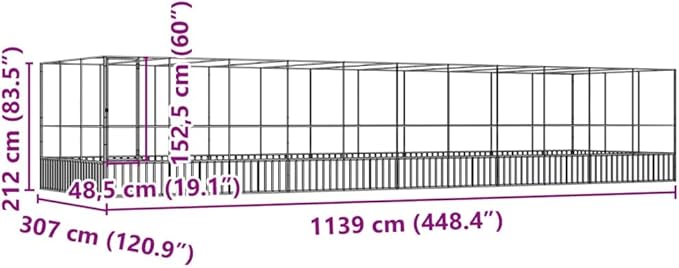 Large Metal Heavy Duty Walk-in Aviary Cage with Extension, Ample Activity Space Bird Cage with Lockable Door Also for Chickens and Rabbits, Silver 448.4"x120.9"x83.5" Steel,-527