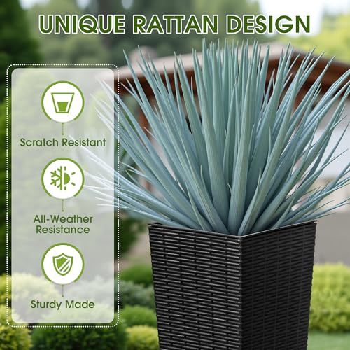 Devoko Resin Tall Planters for Outdoor Plants Set of 2, Large Taper Outdoor Planter Pots with 4 Drainage Holes, Flower Pots Modern Decor for Porch, Patio, Backyard, Home Garden (Black, 24")