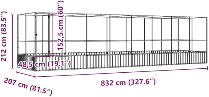 Large Metal Heavy Duty Walk-in Aviary Cage with Extension, Ample Activity Space Bird Cage with Lockable Door Also for Chickens and Rabbits, Silver 327.6"x81.5"x83.5" Steel,-521