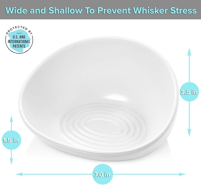 CatGuru Cat Food Bowl, Ceramic Bowls for Indoor Cats, No Spill Cat Feeding Bowl, Whisker Stress Free Kitten Bowls, Pet Bowls for Food and Water, Includes Silicone Non-Slip Mat (High-Low, White)