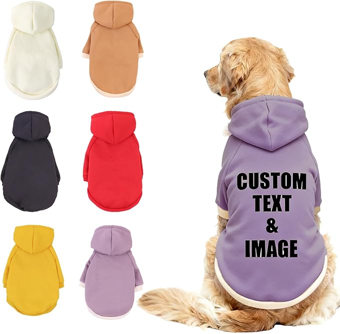 Custom Dog Hoodie, Personalized Sweatshirt with Photo Text Name Logo, Customized Hooded Sweater for Small Medium Large Dogs & Cats (Purple, XXXX-Large)