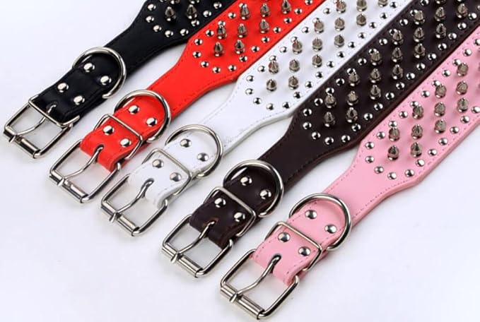 Serijoars Spiked Studded Dog Collar, PU Leather Dog Collar, Adjustable Pet Collars for Medium or Large Breed Pet (XL, Light Brown)