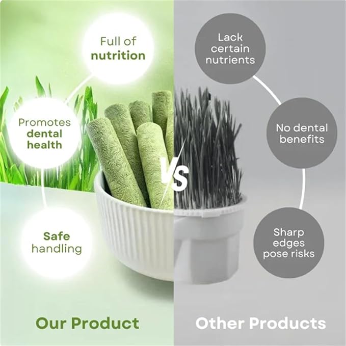 Primeco Cat Grass Teething Stick, Natural Grass Molar Rod Made of Chicken & Cat Grass, 6 PCS Per Bag for Cat Indoor Teeth Cleaning, Hairball Removal, Dental Care, Increase Appetite (4 pcs)