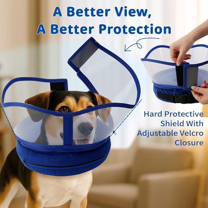 Soft Dog Cone Collar, Inflatable Donut Cones Alternative After Surgery with Anti-Lick Shield, for Large/Medium/Small Dogs to Stop Licking, Elizabethan Neck Ecollars of Shame, Comfy E Pillow Recovery