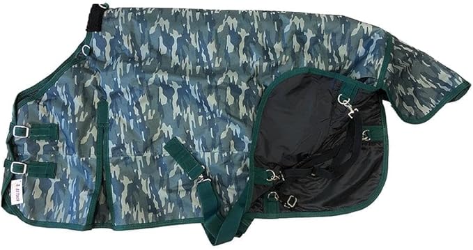 AJ Tack 1200D Waterproof Winter Pony Blanket - 300g Heavyweight Turnout with Fleece Collar, Shoulder Gussets & Tail Flap - Camouflage 62"
