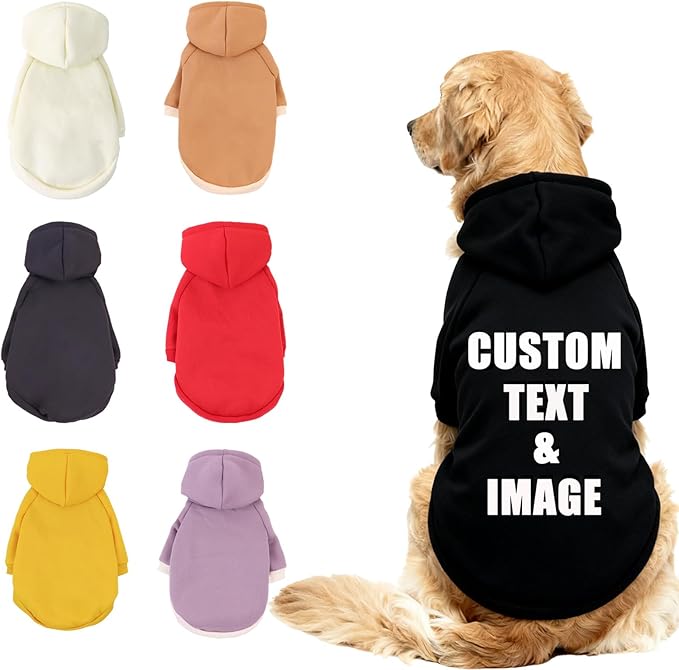 Custom Dog Hoodie, Personalized Sweatshirt with Photo Text Name Logo, Customized Hooded Sweater for Small Medium Large Dogs & Cats (Black, X-Large)