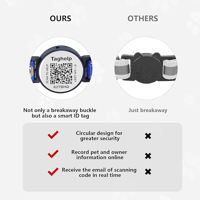Breakaway Cat Collar with QR Code ID & Modifiable Profile, Upgraded Reflective Safety Collar - Free Lifetime Replacement, Adjustable Nylon, Star Moon Design (Blue)