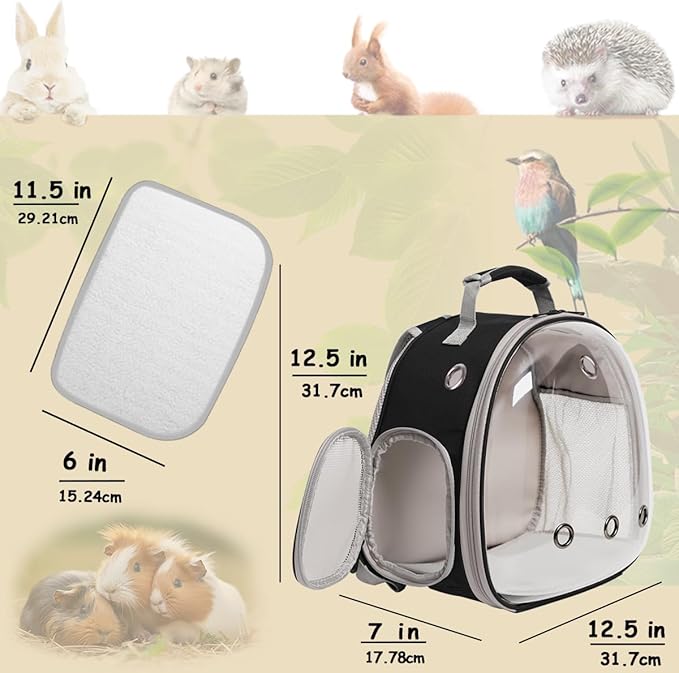 halinfer Small Bird Travel Backpack Carrier Cage with Cups, Backpack to Transport Backpack Carrier with Clamp Cups Stand Perch for Parakeet Cockatiel Budgies Vet Carry Book Bag Black