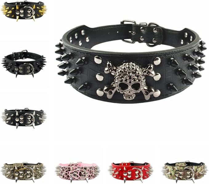 Serijoars Spiked Studded Dog Collar, PU Leather Dog Collar, Adjustable Pet Collars for Medium or Large Breed Pet (S, Red5)