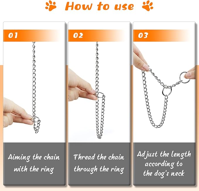 TagME Chain Choke Collar for Dogs, Adjustable Weather Proof Necklace for Medium Dogs, Alloy Steel Pet Training Collar