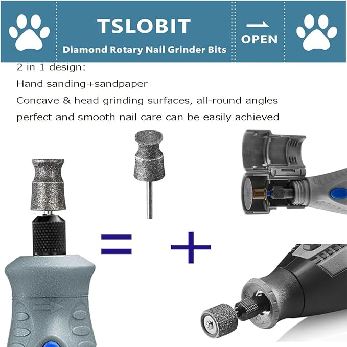 Diamond Dog Nail Grinder Bits for Rotary Tool,1/8" Nail Grinder Attachment for Dremel Grinder Replacement Heads Pets Nail Care Clippers for Medium Large Dogs,2-Pack（Large A&B）