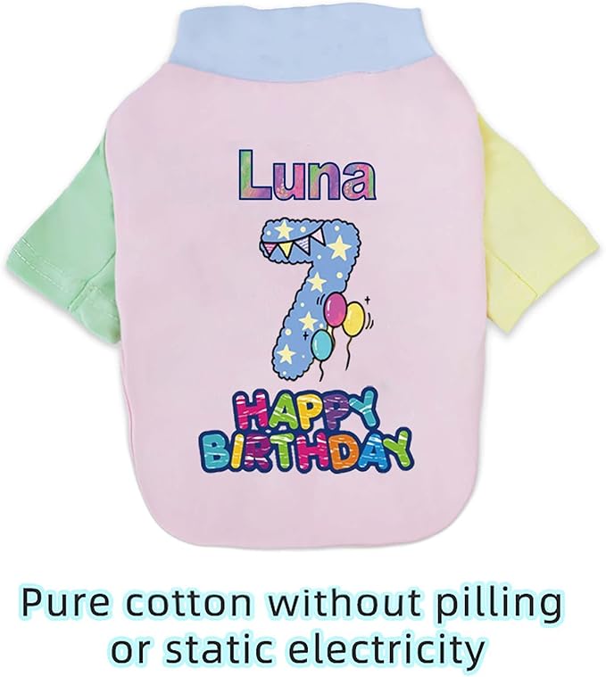 Custom Dog Birthday Shirt,Personalized Pet Apparel Print with Name Age Number,Pet Birthday Outfit,Lightweight Breathable Cotton Vest for Small Medium Large Dogs Cat (Dopamine Pink, Small)
