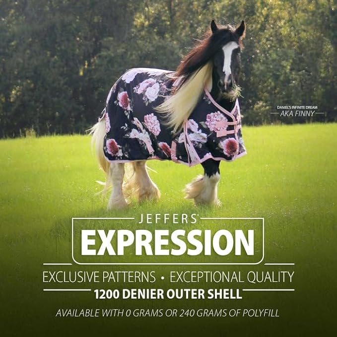Jeffers Expression 1200 Denier Standard Neck Turnout Blanket, Rose Garden, 87" - Waterproof, Breathable Horse Blanket with 240 gram of Polyfill, Ideal Protection for Winter, Medium Weight