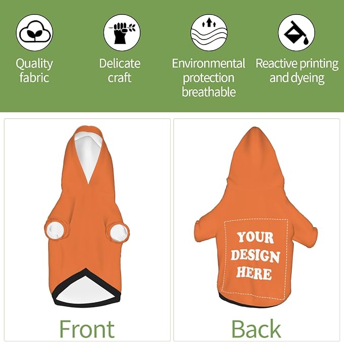 Dog Clothes, Custom Dog Hooded Sweatshirt, Personalized Pet Costume Robe Shirt with Text/Image/Club Name/Pet Shop Logo for Small Medium Large Dogs and Cats, Orange, L