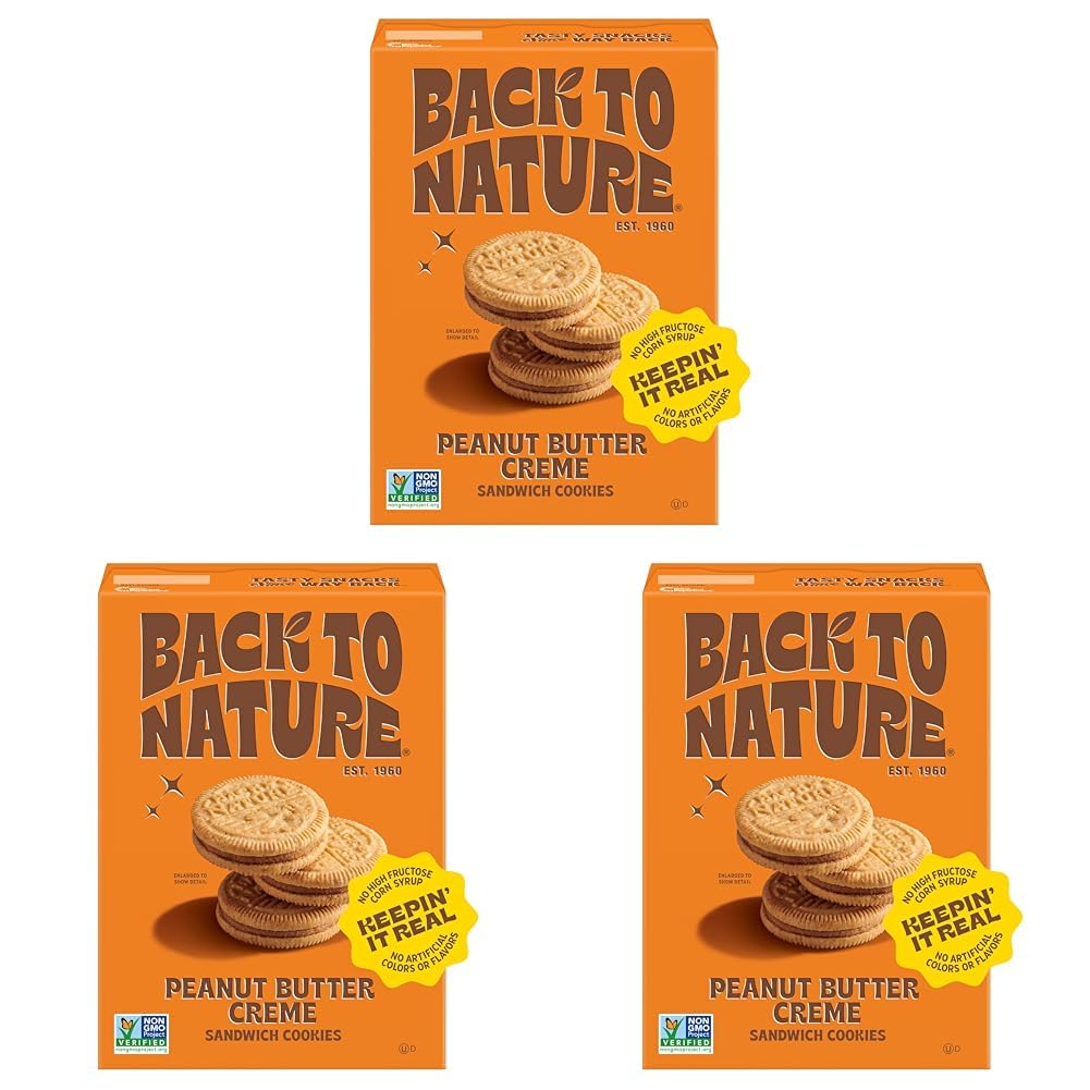 Back to Nature - Peanut Butter Creme Sandwich Cookies - Made with Real Ingredients like Wheat Flower & Whole Grains - Seriously Tasty Snack - Non-GMO - 5.5 Ounce