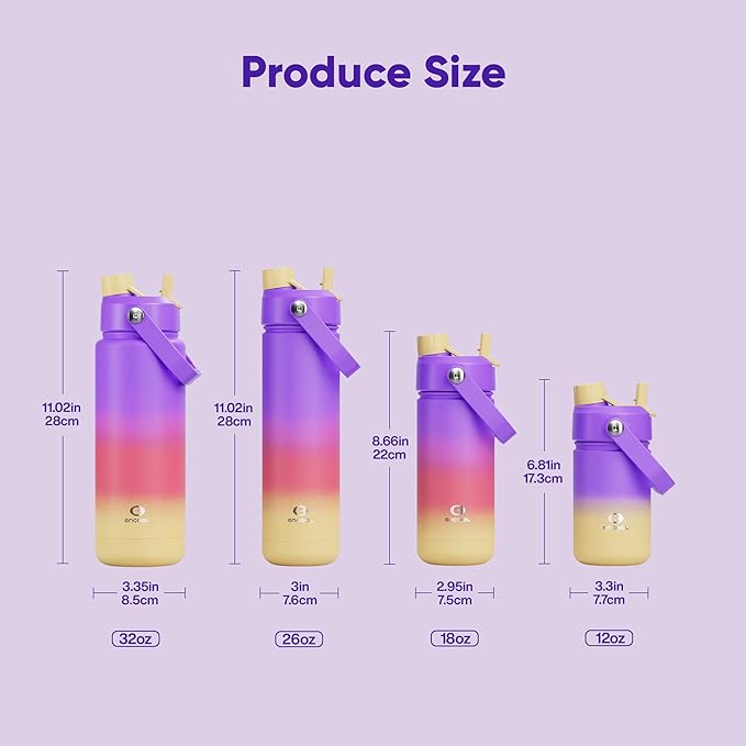 Insulated Water Bottle with Straw Stainless Steel Water Bottle, Leak-Proof, BPA-Free, Double Wall Vacuum Keeps Cold for 24 Hours for Sports, Travel, School (18 oz, Peach Dream)