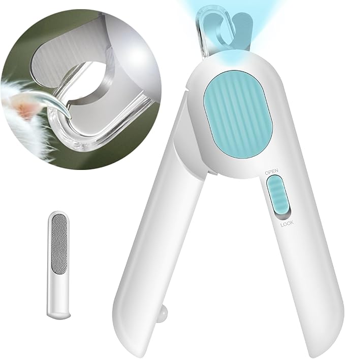 Odoland Cat Nail Clipper with LED Light and Nail File, Dog Claw Trimmer with Bright Light to Avoid Excessive Cutting - Pet Grooming Tool for Tiny Dog Cat Kitten Bunny Rabbit Blue