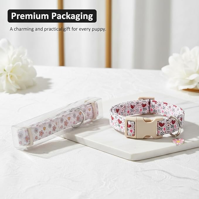 Pink Dog Collar, Girl Dog Collar with Pancake Print, Cute Spring Summer Food Collar with Soft & Breathable Fabric, Adjustable Pet Collar for Small Medium Large Dogs