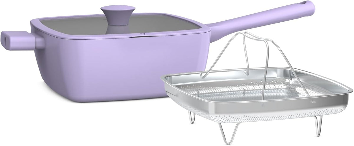 So Yummy by bella 3 Piece Square Pan Set, Aluminum Cookware Set w EverGood™ Ceramic Nonstick Coating, Dishwasher Safe Silicone & Glass Lids, Oven Safe & All Stovetop Compatible, 4.5Qt, Moonstruck