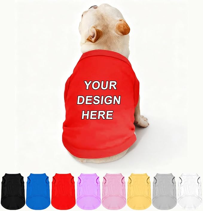 Custom Dog Shirt Pet T Shirts for Small Medium Large Dogs Customized Clothes with Image Logo Text Breathable Sleeveless Tank Top Personalized Outfits Puppy Apparel Red, XXL