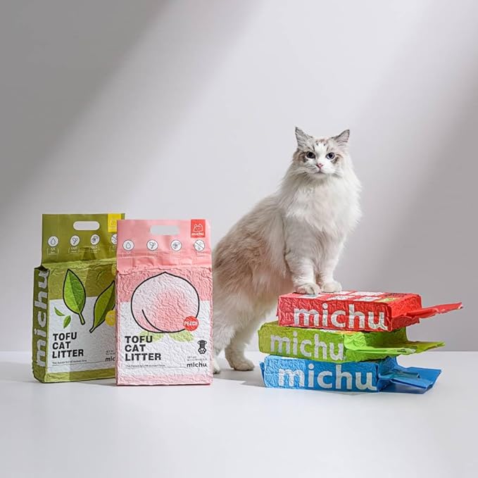 Tofu Cat Litter Natural Clumping Tofu Cat Litter, Fast Clumping and Easily Scoop-able 5.5lb/88oz 5 Scents - Peach, 6 Pack