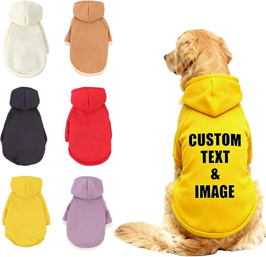 Custom Dog Hoodie, Personalized Sweatshirt with Photo Text Name Logo, Customized Hooded Sweater for Small Medium Large Dogs & Cats (Yellow, XXXXX-Large)