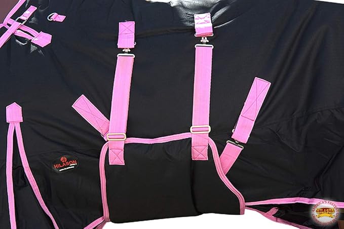 HILASON Black with Pink Trims 75 inch 1200D Winter Waterproof Poly Horse Turnout Blanket Belly Wrap
