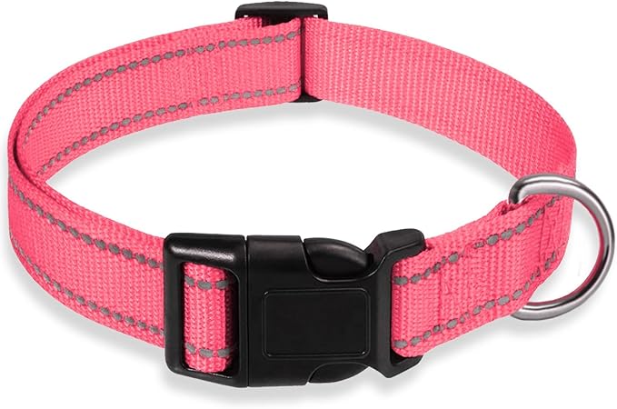Reflective Dog Collar with Buckle Adjustable Safety Nylon Collars for Small Medium Large Dogs, Light Pink XXS