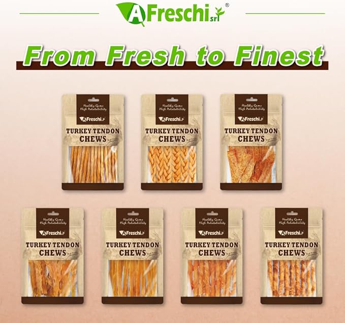 Afreschi Wrapped Turkey Tendon with Brown Rice Stick 3.5 oz, USA-Sourced Turkey Tendon, Dog Treats for Wrapped Series, All Natural Human Grade Dog Treat, Hypoallergenic, Rawhide Alternative