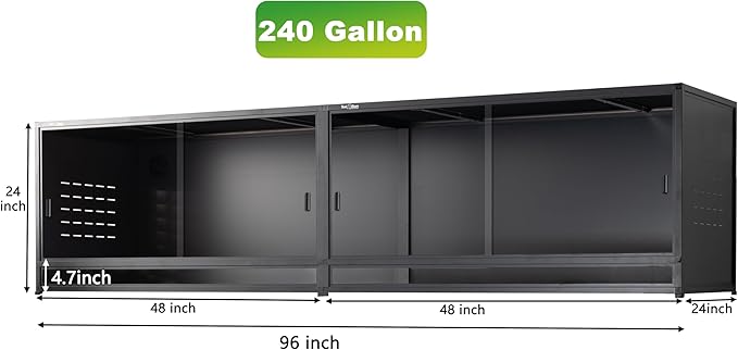 PVC Reptile Enclosure 8x2x2FT Large Reptile TerrariumTempered Glass Doors Habitat 240 Gallon for Bearded Dragon Gecko Lizard Snake, Wide Breeding Lounge Vivarium Area with Combination Lock