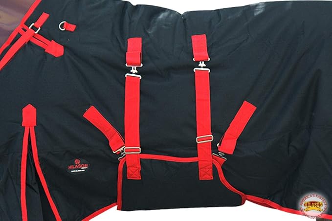 HILASON Black with Red Trims 69 Inch 1200D Winter Waterproof Poly Horse Turnout Blanket Belly Wrap