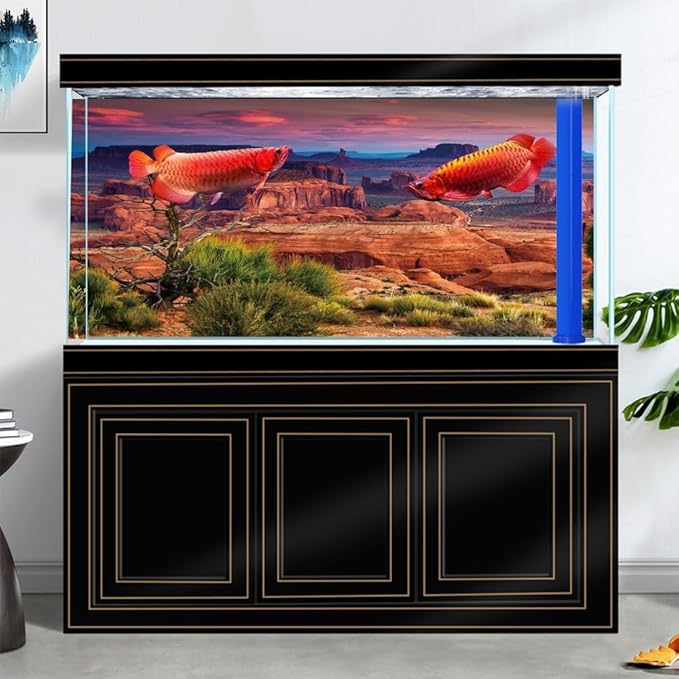 72X18IN Desert Loess Rock Cactus Oasis Reptile Habitat Background, Natural Sunset Desert Themed Terrarium Background, Aquarium Background with 10 EVA Double-Sided Tape