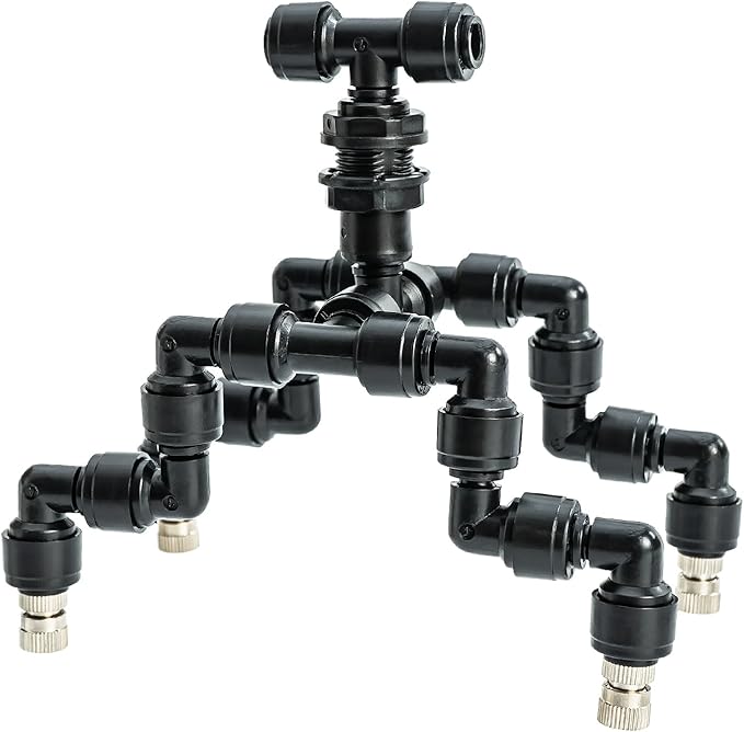 Reptile Mister Nozzles 360 Degree Adjustable Reptile Fogger Mist Sprinkler, Four-Head Black Misting Spray Nozzles for Aquarium Rainforest