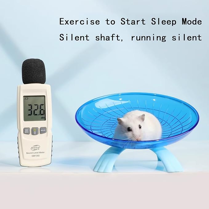 Silent Running Wheel for Small Animals, 12 Inch Flying Saucer Design, Exercise Wheel for Hamsters, Guinea Pigs, Hedgehogs, Blue